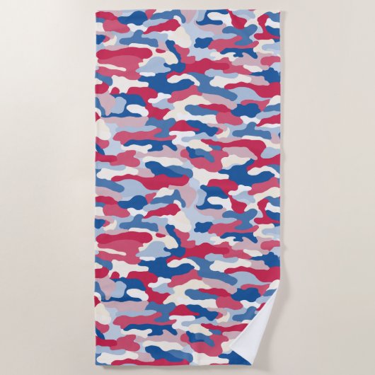 Serviette De Plage Camouflage rouge blanc et bleu (Devant)