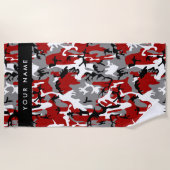 Serviette De Plage Camouflage rouge et gris Votre nom Personnaliser (Devant)