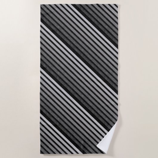 Serviette De Plage Camouflage Texturé en Noir et Gris à Rayures Linéa (Devant)