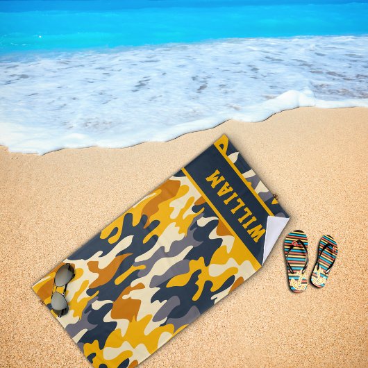 Serviette de plage camouflage vert armée avec nom