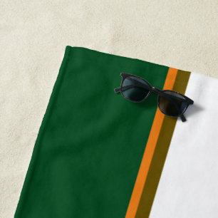 Serviette De Plage Camp Sportif Vert Orange Blanc Rayures de Course