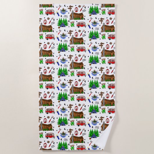 Serviette De Plage Camping personnalisé Thème Happy Camper (Devant)