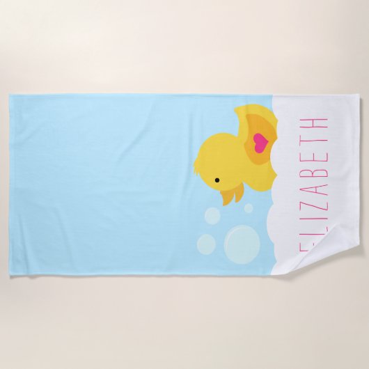 Serviette De Plage Canard En Caoutchouc Au Coeur Rose (Devant)