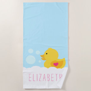 Serviette De Plage Canard En Caoutchouc Au Coeur Rose