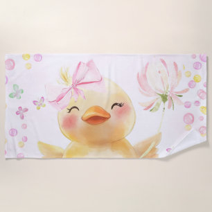 Serviette De Plage Canard en caoutchouc fille rose mignonne