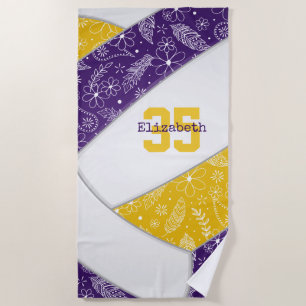Serviette De Plage caniche en plumes d'art violet or boho volleyball