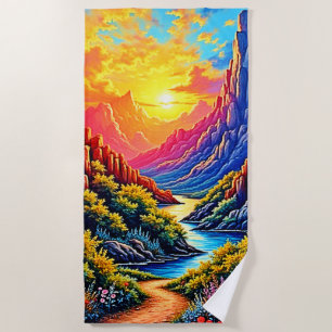 Serviette De Plage Canyon de la rivière au coucher du soleil Art