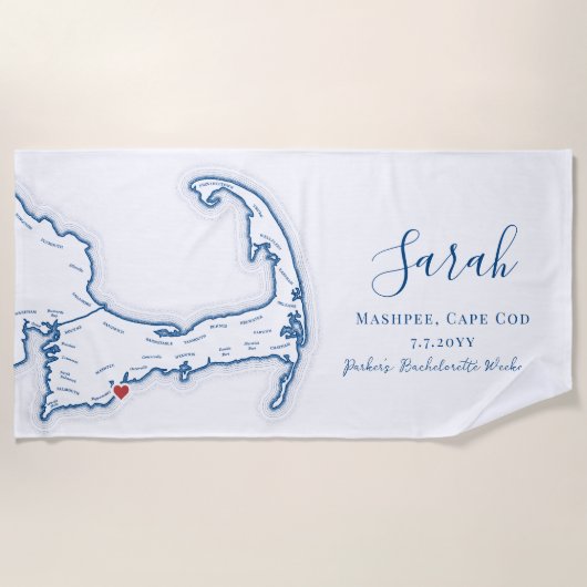 Serviette De Plage Cap Cod Week-end de Bachelorette Personnalisé (Devant)