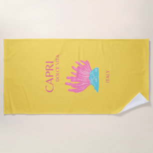 Serviette De Plage Capri Dolce Vita, Art Voyage, Jaune