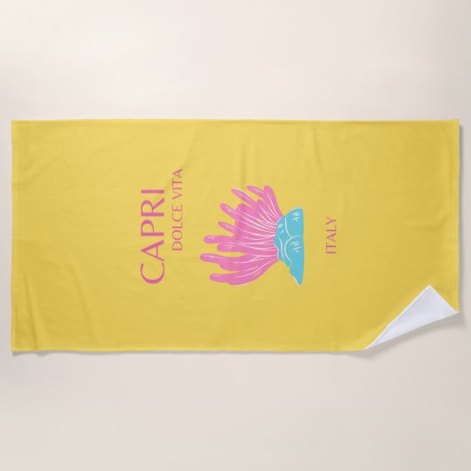 Serviette De Plage Capri Dolce Vita, Art Voyage, Jaune (Devant)