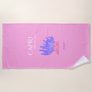Serviette De Plage Capri, Italie, Preppy, rose