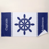 Serviette De Plage Captain's Wheel Nautical Rope Ajouter un nom (Devant)