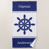 Serviette De Plage Captain's Wheel Nautical Rope Ajouter un nom (Devant)