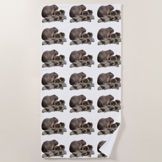 Serviette De Plage Capybaras De Mère Et De Bébé, (Devant)