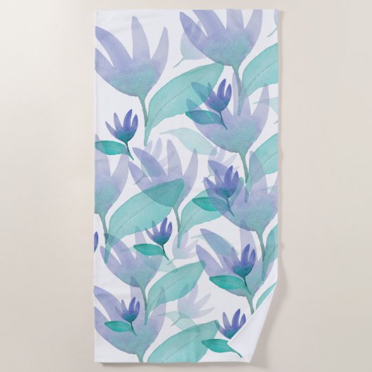 Serviette De Plage Caraibes bleu vert Aquarelle Fleurs d'émerveilleme (Devant)