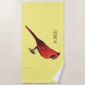 Serviette De Plage Cardinal du Nord dessin animé d'oiseau (Devant)