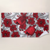 Serviette De Plage Cardinaux et poinsettia en rouge et blanc (Devant)