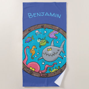 Serviette De Plage Caricature amusante des créatures marines