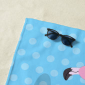 Serviette De Plage Caricature bleu trio flamand rose mou (En situation)