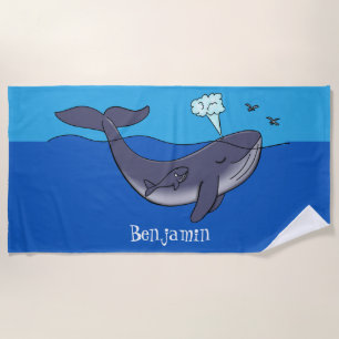 Serviette De Plage Caricature de baleine mignonne et de baleine de ve