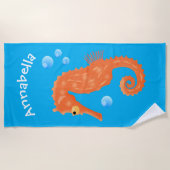 Serviette De Plage Caricature de bulles d'hippocampe orange (Devant)