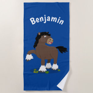 Serviette De Plage Caricature de cheval de trait de Cute Clydesdale