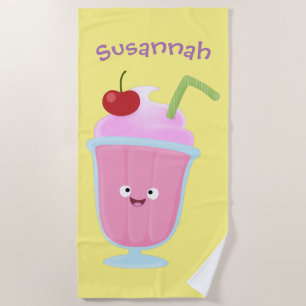 Serviette De Plage Caricature de crème glacée de fraise mignonne