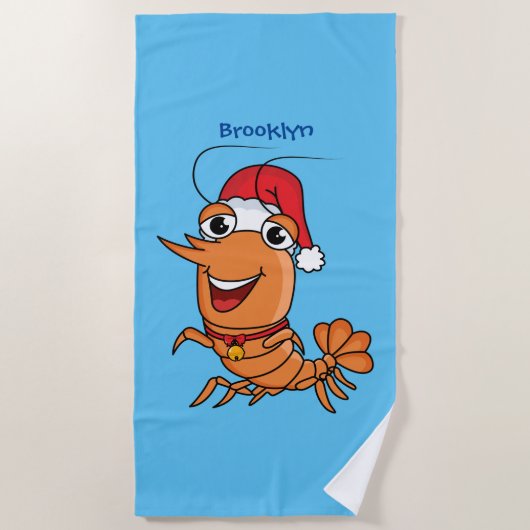 Serviette De Plage Caricature de crevettes de Noël joyeux (Devant)