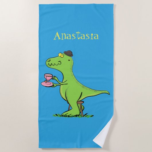 Serviette De Plage Caricature de dinosaure vert t rex (Devant)