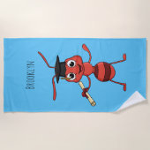 Serviette De Plage Caricature de fourmi rouge joyeux (Devant)