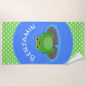 Serviette De Plage Caricature de grenouille verte mignonne (Devant)