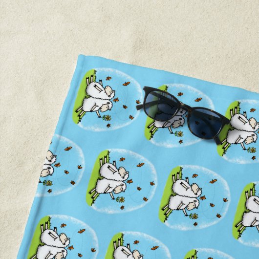 Serviette De Plage Caricature de moutons mignons amis et papillons (En situation)