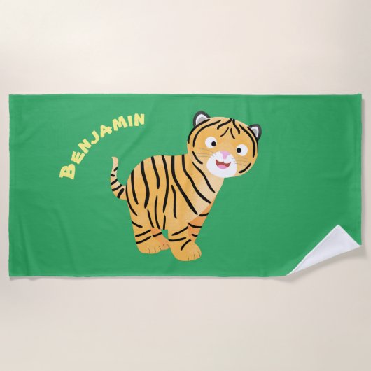 Serviette De Plage Caricature de petit tigre joyeux (Devant)