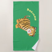 Serviette De Plage Caricature de petit tigre joyeux (Devant)