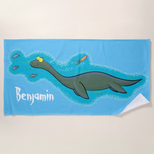 Serviette De Plage Caricature de plesiosaure, monstre marin mignon et (Devant)