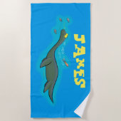Serviette De Plage Caricature de plesiosaure, monstre marin mignon et (Devant)