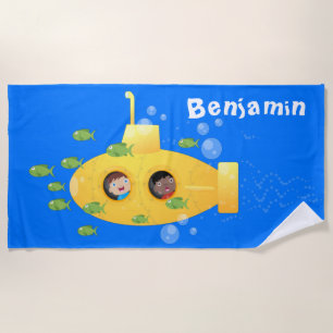 Serviette De Plage Caricature de poisson sous-marin jaune mignon