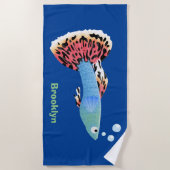 Serviette De Plage Caricature de poisson tropical guppy très chic (Devant)