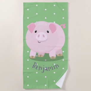 Serviette De Plage Caricature de porc mignon rose pot vendue