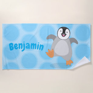 Serviette De Plage Caricature de poussin de pingouin mignon et joyeus