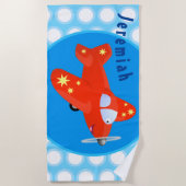 Serviette De Plage Caricature de vol d'avion rouge mignon (Devant)