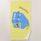 Serviette De Plage Caricature en carton de lait joyeux (Devant)