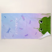 Serviette De Plage caricature grenouille regarder sur l'herbe dragonf (Devant)