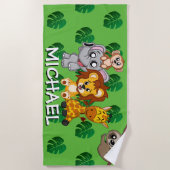 Serviette De Plage Caricature verte de Cute Animals Safari Nom de la  (Devant)