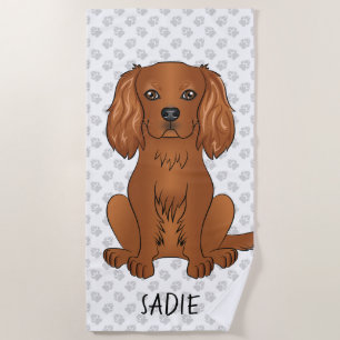 Serviette De Plage Carlin Cavalier King Charles Spaniel & Nom