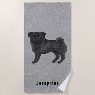 Serviette De Plage Carlin noir Chien Cute Mops Chien race Design Gris