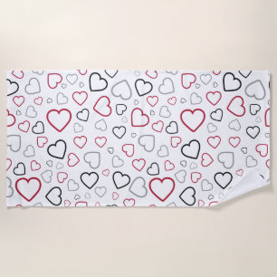 Serviette De Plage Carmin Red Grey Happy Hearts motif