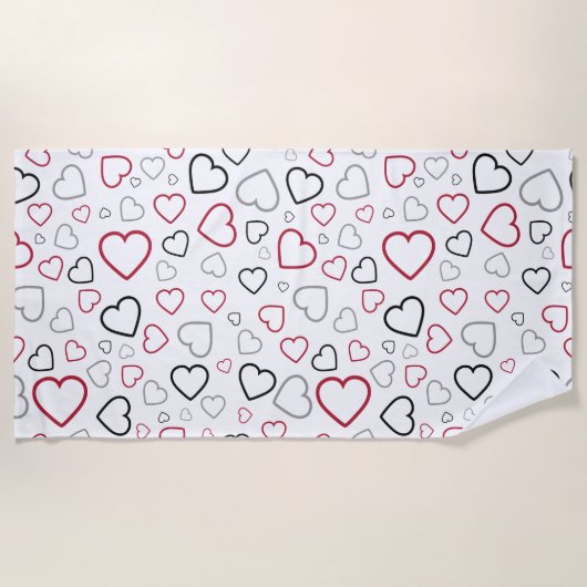 Serviette De Plage Carmin Red Grey Happy Hearts motif (Devant)