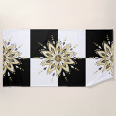 Serviette De Plage Carré noir et blanc & Gold & Black Mandala (Devant)