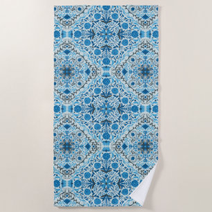 Serviette De Plage Carreaux à fleurs bleus